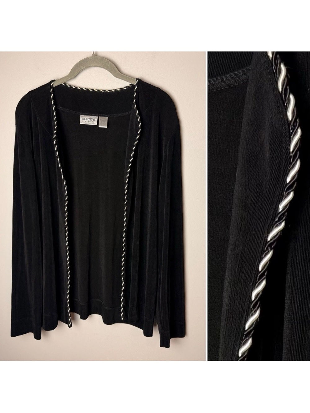 Chico's Travelers Cardigan Jacket Top Size 3 (XL, 16) Black Open Front Travel